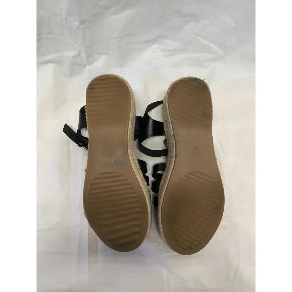 White Mt Women's Gladiator Fisherman Espadrille Wedges Size 6 Black Straps